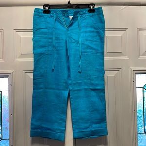 Beach Inc turquoise Capris, size 2, 100% linen